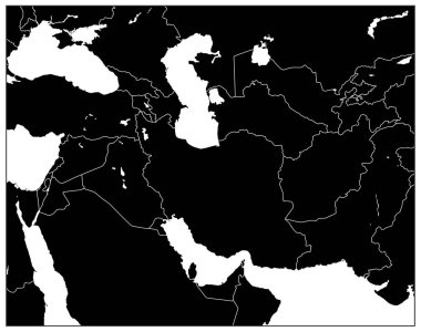 Güneybatı Asya harita siyah renk. Metin yok