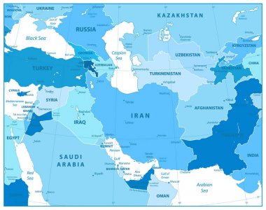 Güneybatı Asya harita mavi renklerde