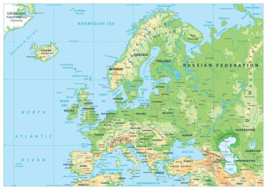 Avrupa fiziksel Haritası. Yok bathymetry
