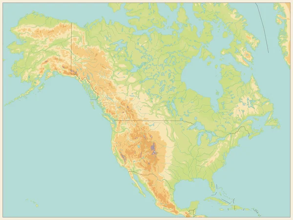 Nordamerika fysisk karta. Vintage färg. Ingen text — Stock vektor