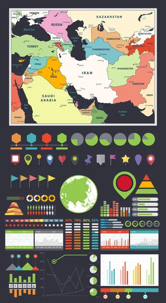 Элементы Sothwest Asia map и Infographics design — стоковый вектор