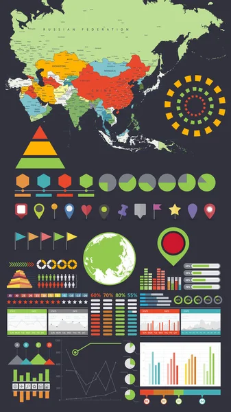 Asya harita ve Infographics tasarım öğeleri 2 — Stok Vektör