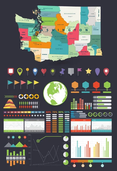 Washington mappa e infografica elementi di design — Vettoriale Stock