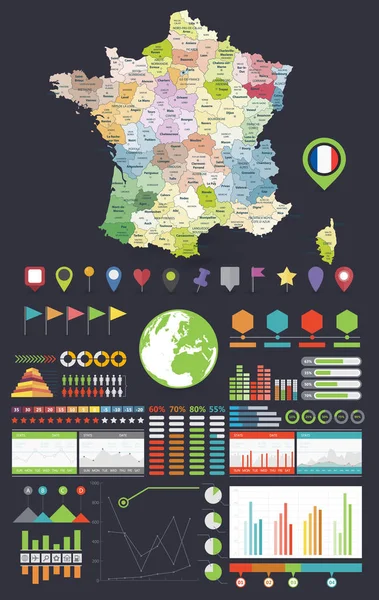 Элементы карты и инфографики Франции — стоковый вектор