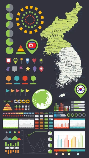 Элементы карты и инфографики Корейского полуострова — стоковый вектор