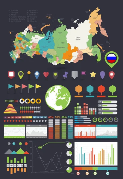 Rusia mapa e infografía elementos de diseño — Vector de stock