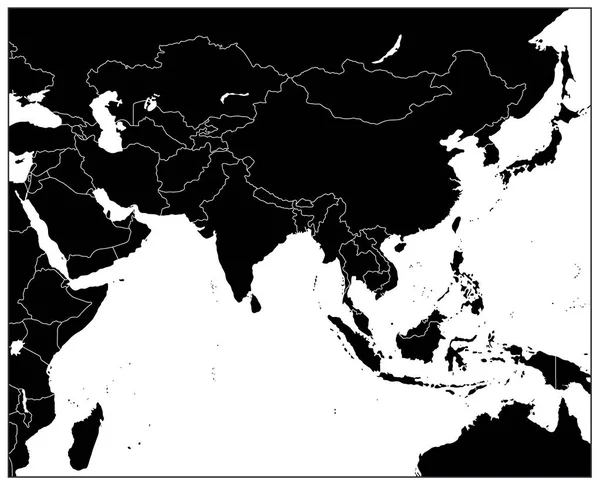 Sul da Ásia Mapa Preto Cor — Vetor de Stock