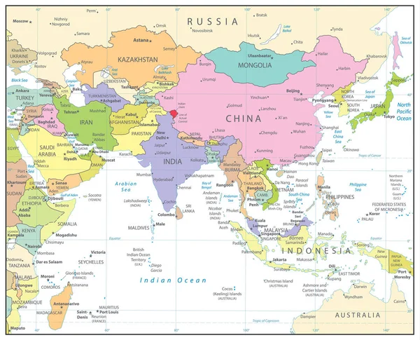 Политическая карта Южной Азии изолирована от белых — стоковый вектор