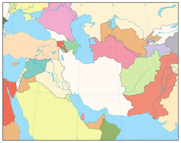 Mapa jihozápadní Asie. Žádný text — Stockový vektor