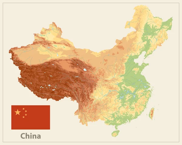 Chiny Mapa fizyczna na białym tle na Retro kolor biały — Wektor stockowy