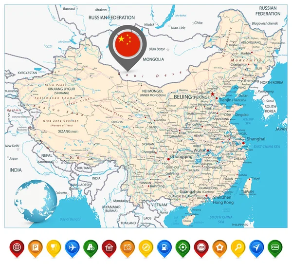 Mapa drogowa Chiny i znacznikami na mapie — Wektor stockowy