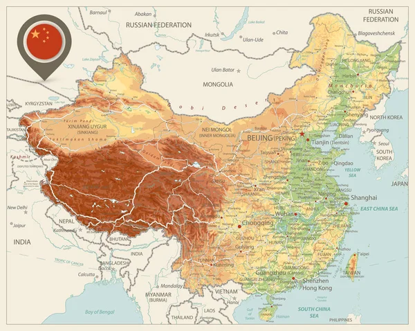 Chiny Mapa fizyczna Retro kolory — Wektor stockowy