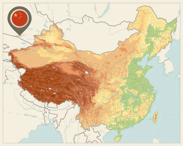 Chiny kolory Retro Mapa fizyczna. Brak tekstu — Wektor stockowy