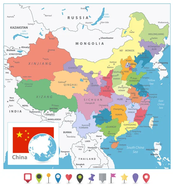 Çin renkli harita ve düz PIN simgeler