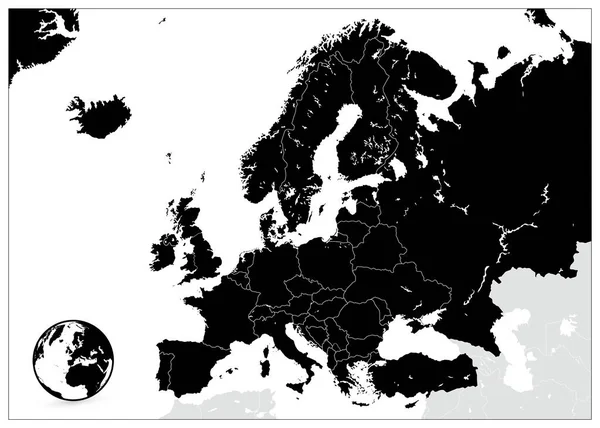 Europie czarny mapę. Brak tekstu — Wektor stockowy
