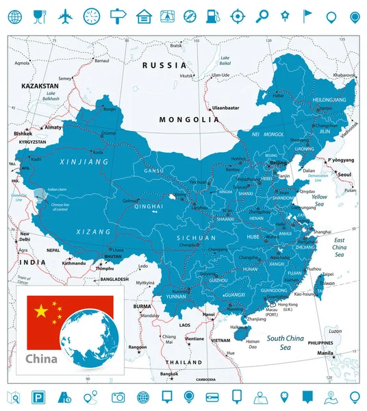 Ikony nawigacji i mapy drogowej Chiny — Wektor stockowy