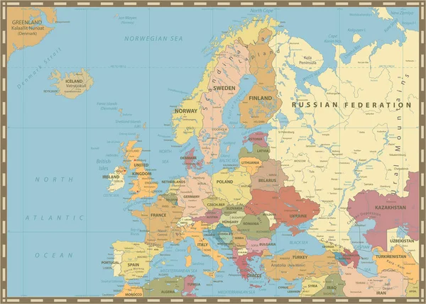 Mapa político de Europa. Colores Vintage — Vector de stock