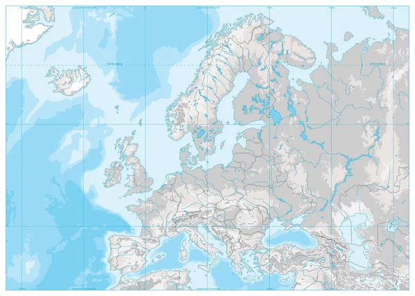 Europe Carte physique. Blanc et Gris. Pas de texte — Image vectorielle