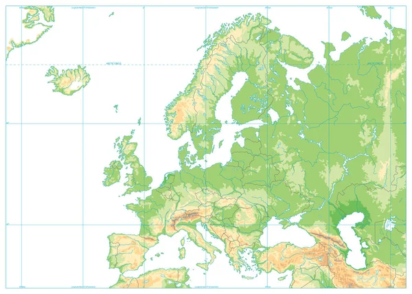 Mappa fisica dell'Europa Isolata su White. Nessun testo — Vettoriale Stock