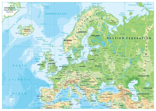 Физическая карта Европы — стоковый вектор