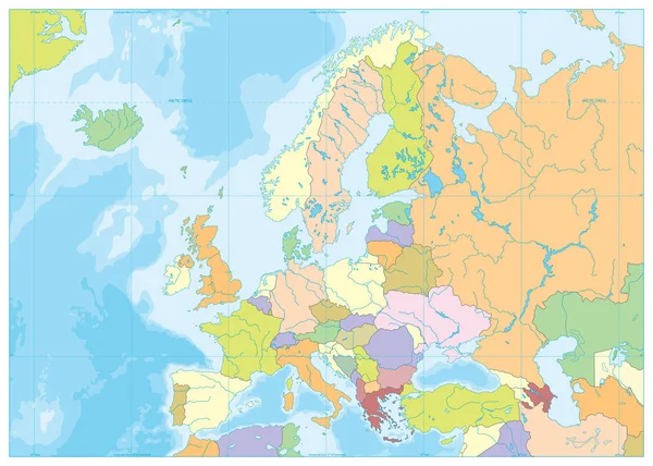 Mappa politica e batimetrica dell'Europa — Vettoriale Stock
