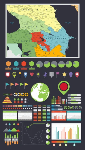 Mappa del Caucaso ed elementi di design dell'infografica — Vettoriale Stock