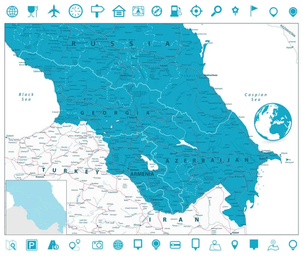 Caucasusen karta och navigering ikoner — Stock vektor