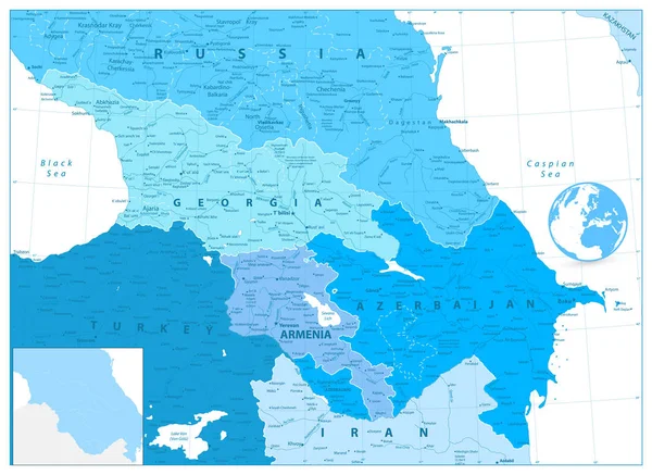 Mapa do Cáucaso em Cores do Azul — Vetor de Stock