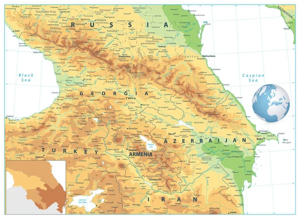 高加索地区物理地图上白色孤立 — 图库矢量图片