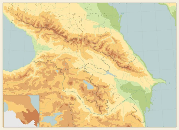 Caucaso Mappa Fisica Retro Colori. Nessun testo — Vettoriale Stock