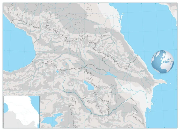 Caucasus Mapa fizyczna. Biały i szary. Brak tekstu — Wektor stockowy