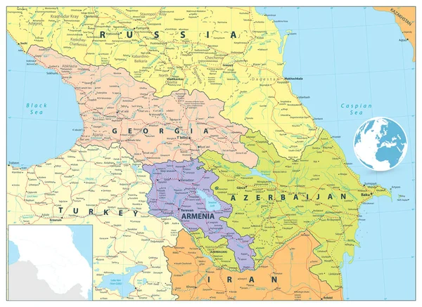 Caucasusen politiska karta — Stock vektor