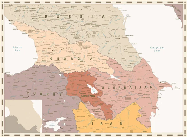 Caucasus siyasi harita Retro renkleri — Stok Vektör