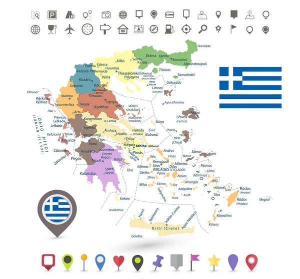 Yunanistan harita navigasyon ve bayrak simgeleri ile