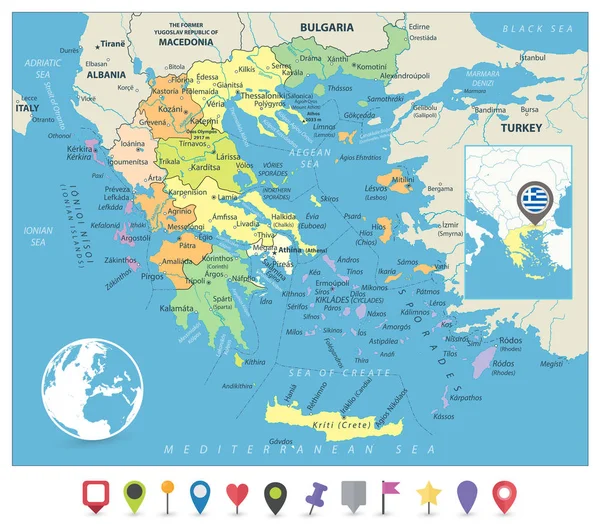 Yunanistan siyasi harita ve düz harita işaretleri