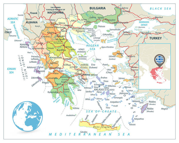 Политическая карта Греции, изолированная от белых
