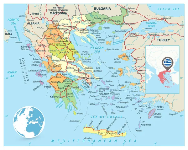 Politische Landkarte Griechenlands — Stockvektor