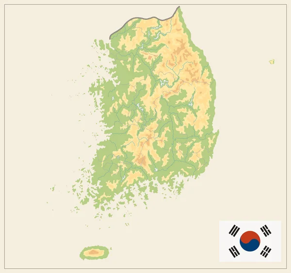 Sydkorea fysisk karta isolerad på Retro vit färg. Ingen text — Stock vektor