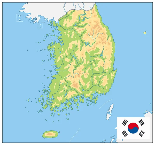 Mapa físico de Corea del Sur. No hay texto — Archivo Imágenes Vectoriales