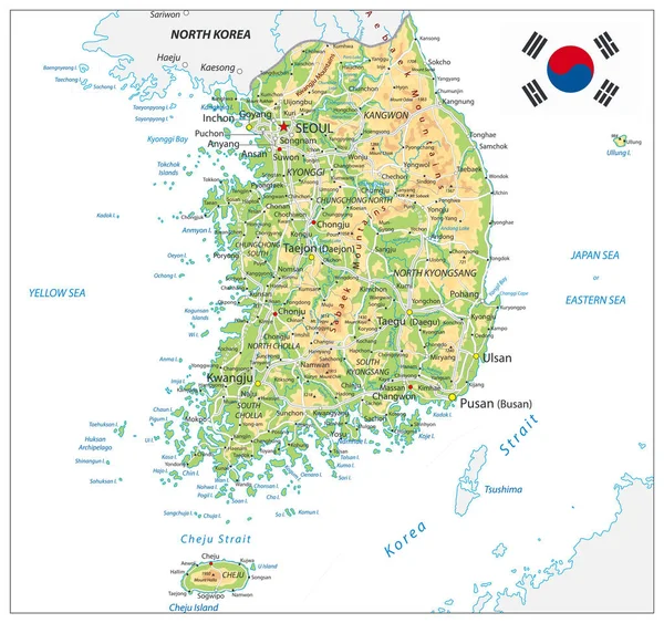 Corea del Sud Mappa fisica — Vettoriale Stock