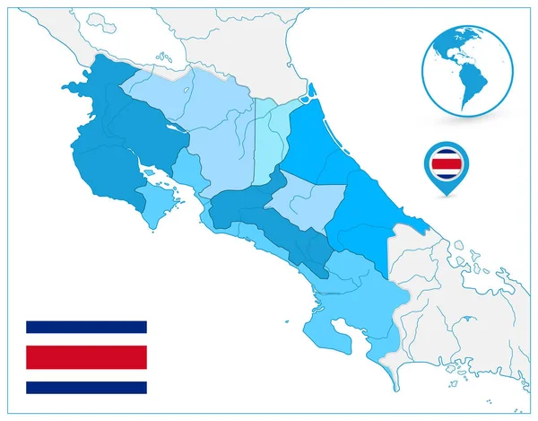Mapa de Costa Rica en Colores de Azul. No hay texto — Vector de stock