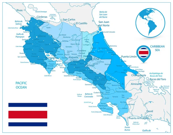 Costa Rica Térkép színei a kék — Stock Vector