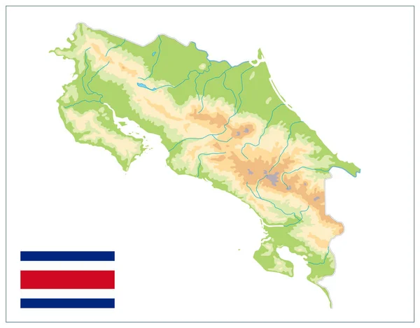 Costa Rica fysieke kaart geïsoleerd op wit. Geen tekst — Stockvector