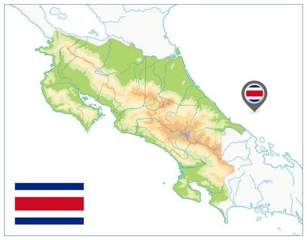 Costa Rica fizikai megjelenítése. A fehér. Nincs szöveg — Stock Vector