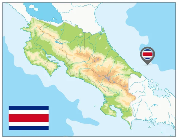 Mapa físico de Costa Rica. No hay texto — Vector de stock