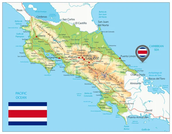 Costa Rica mapa físico — Vetor de Stock