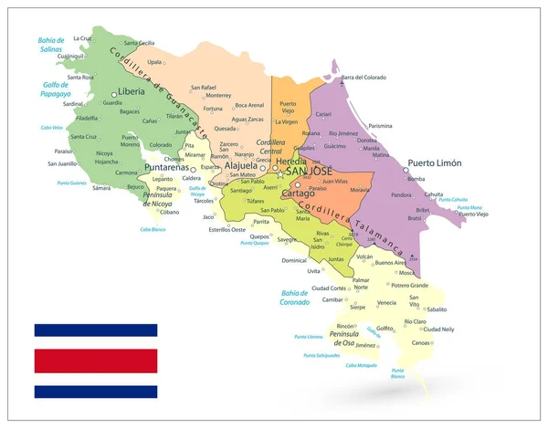 Mapa Administrativo de Costa Rica Aislado en Blanco — Vector de stock