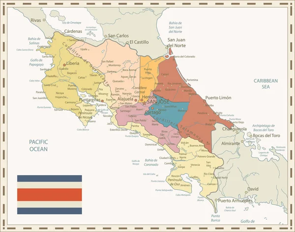 Costa Rica Mapa Cores retro — Vetor de Stock