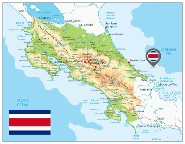 Costa Rica mapa físico — Vetor de Stock