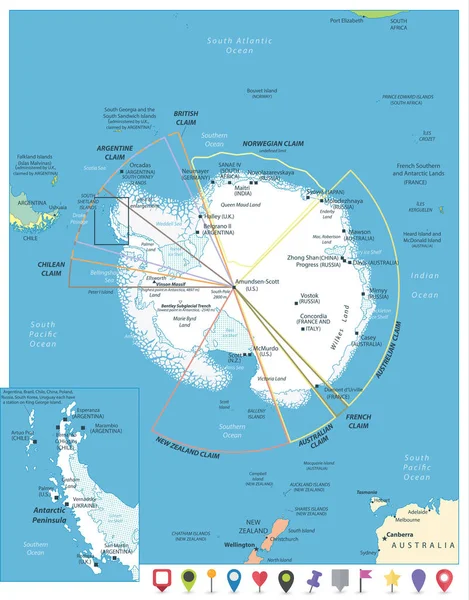 Mapa da região do Ártico e ícones de mapa plano — Vetor de Stock